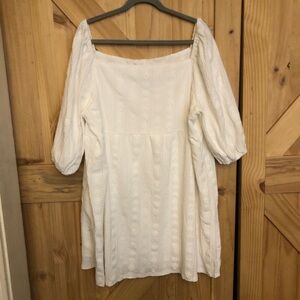 Womens 4X White Square-Neck Shirt/ Midi Dress W/ 3/4  Sleeves intricate Design